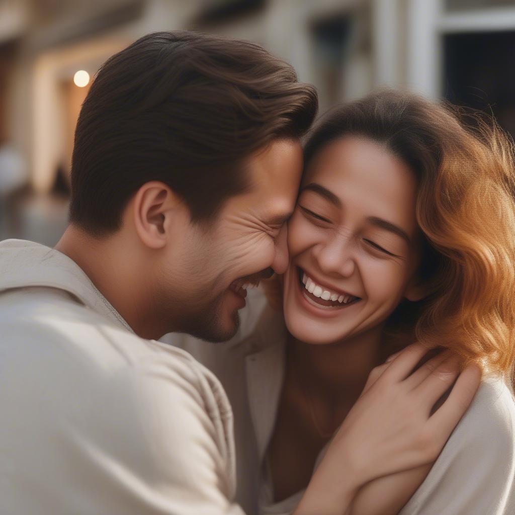 A couple laughing together, highlighting the joy and friendship in their relationship.