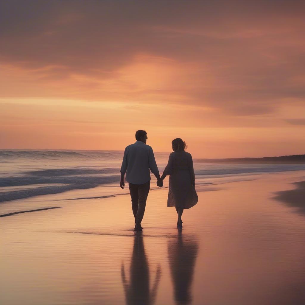 Couple Holding Hands While Walking on the Beach