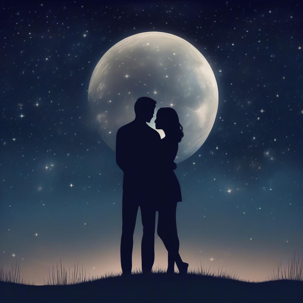 Romantic Couple Embracing Under a Starry Sky