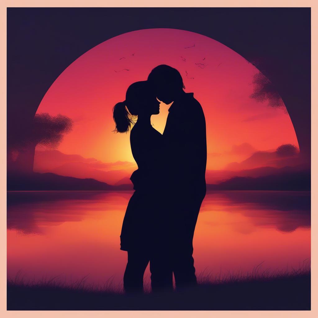 Romantic couple embracing against a sunset backdrop, expressing deep love and connection, embodying the essence of Hindi love quotes.