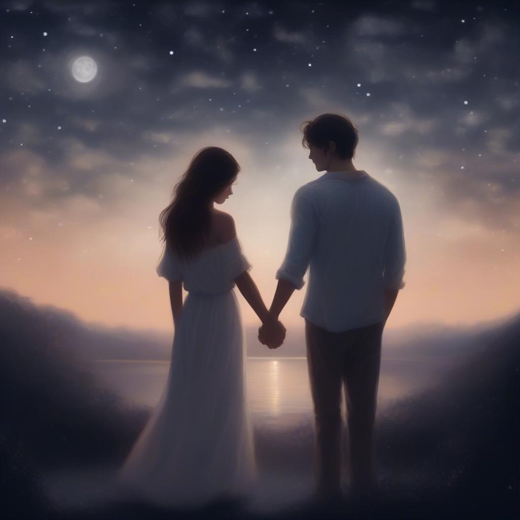 Romantic Couple Embracing Under a Starry Sky