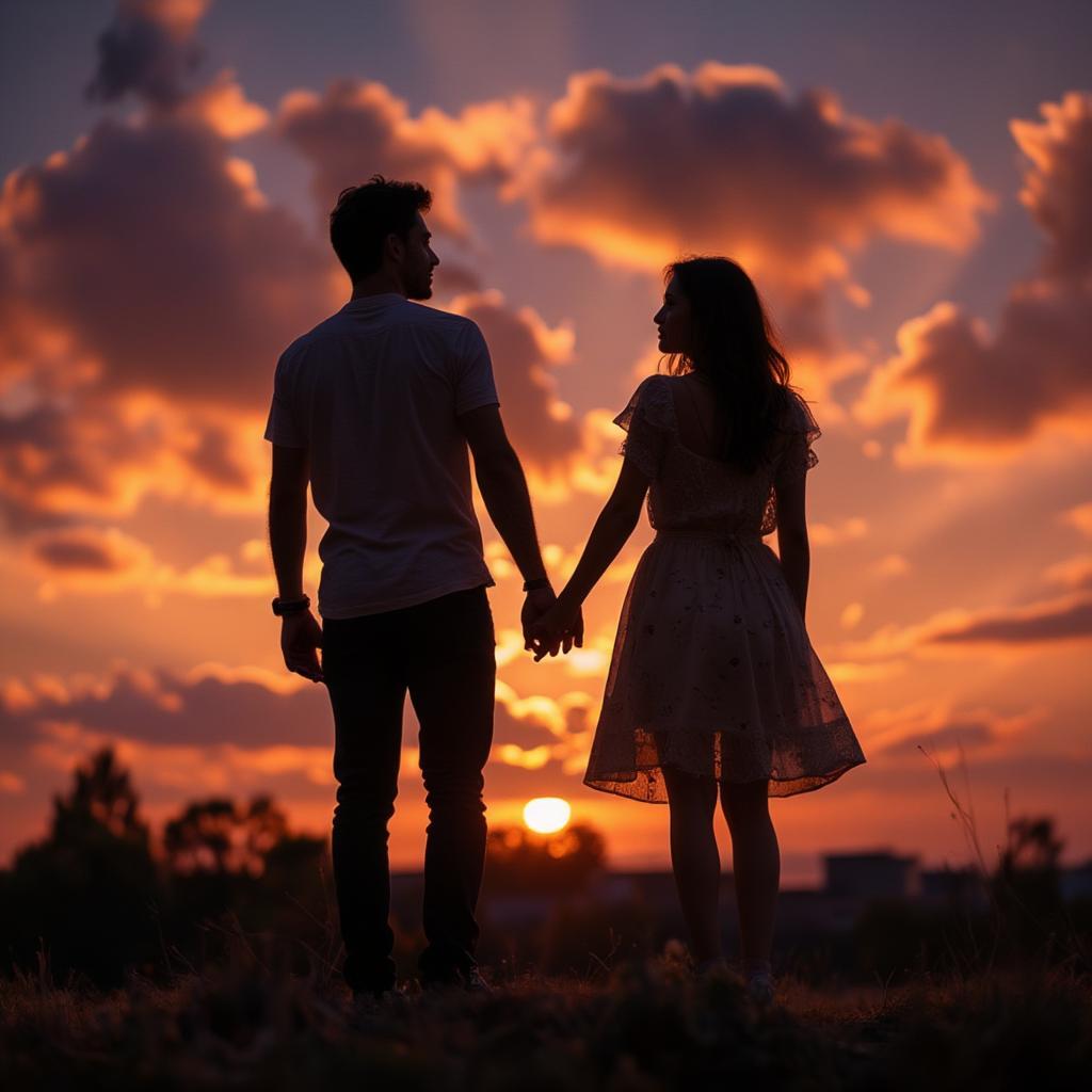 Romantic Couple Silhouette at Sunset