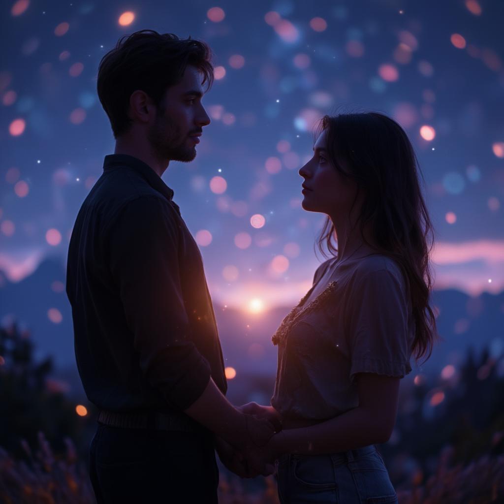 Romantic Couple Embracing Under a Starry Sky