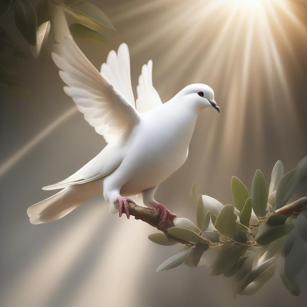 Dove holding olive branch symbolizing peace and love in biblical context