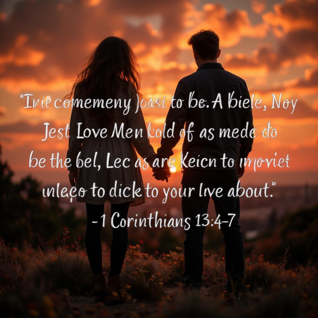 Couple Silhouetted Against Sunset Holding Hands with Bible Verse Overlay