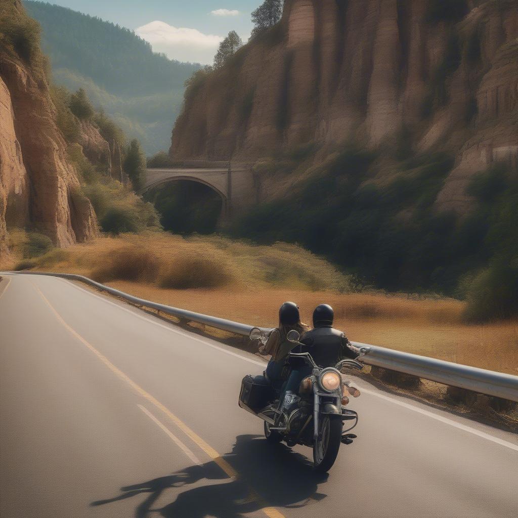 Biker couple on a road trip