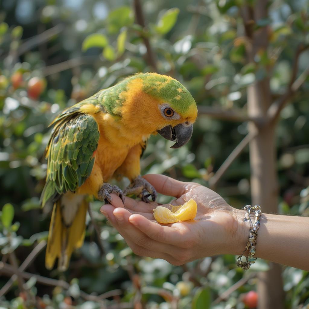 Bird Accepting Treat From Human