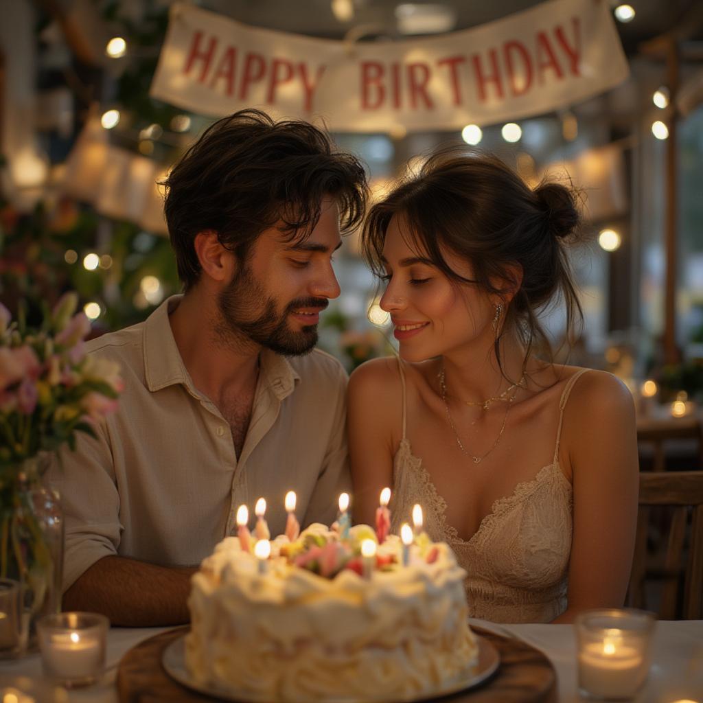 Couple Celebrating a Birthday with Love Quotes