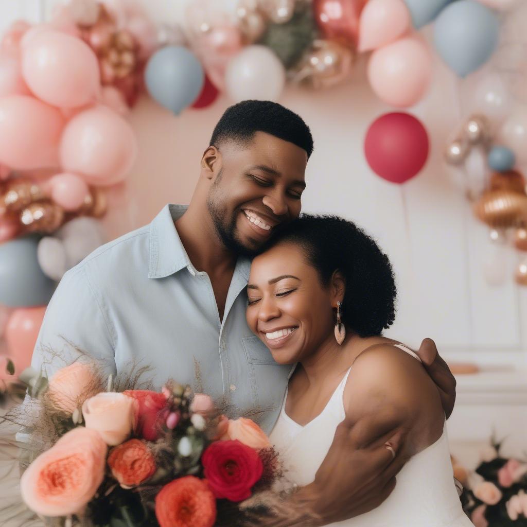 Black Couple Celebrating Their Anniversary with Joyful Embrace