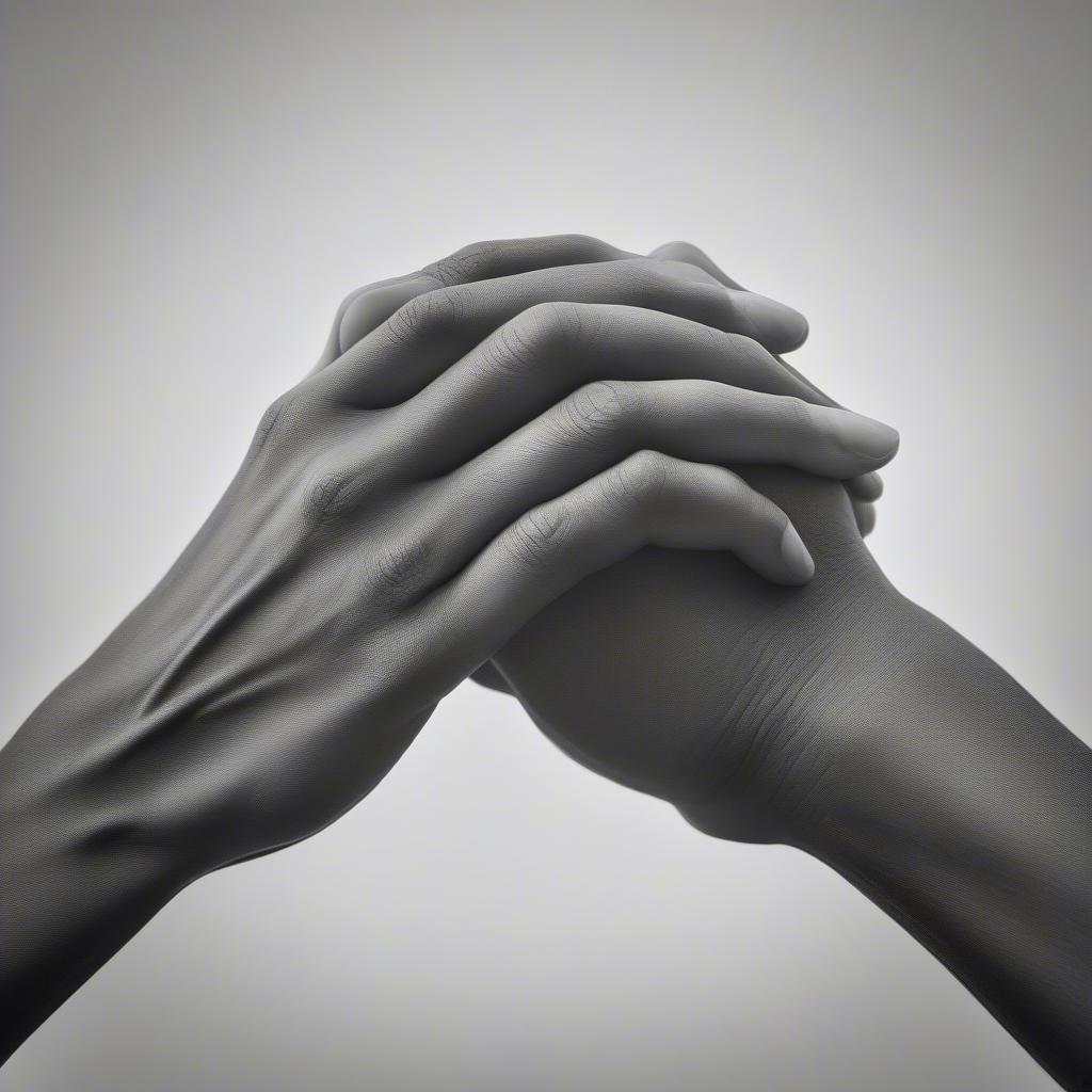 Black and white photo of two hands intertwined, symbolizing connection and support.