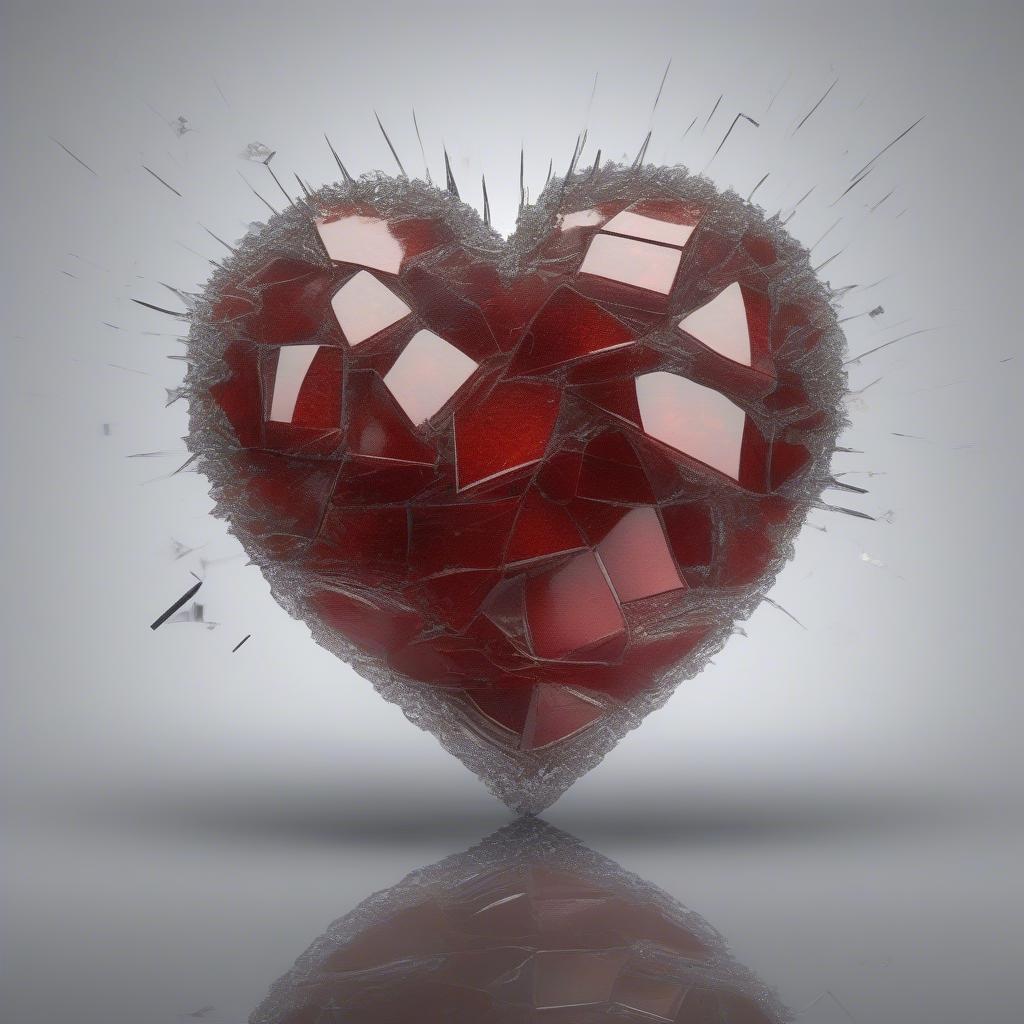 A broken heart symbolized by shattered glass