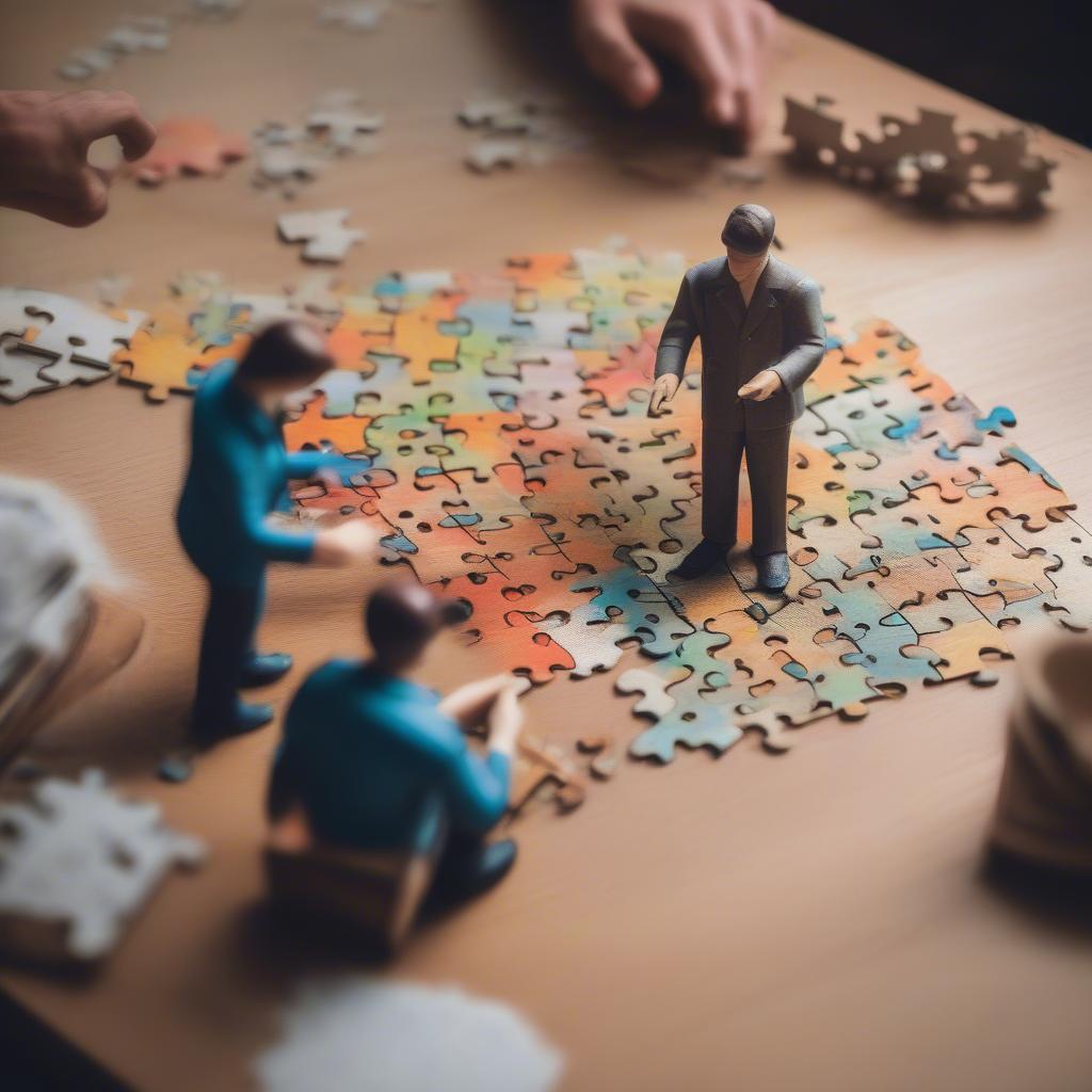 Couple working on a puzzle together