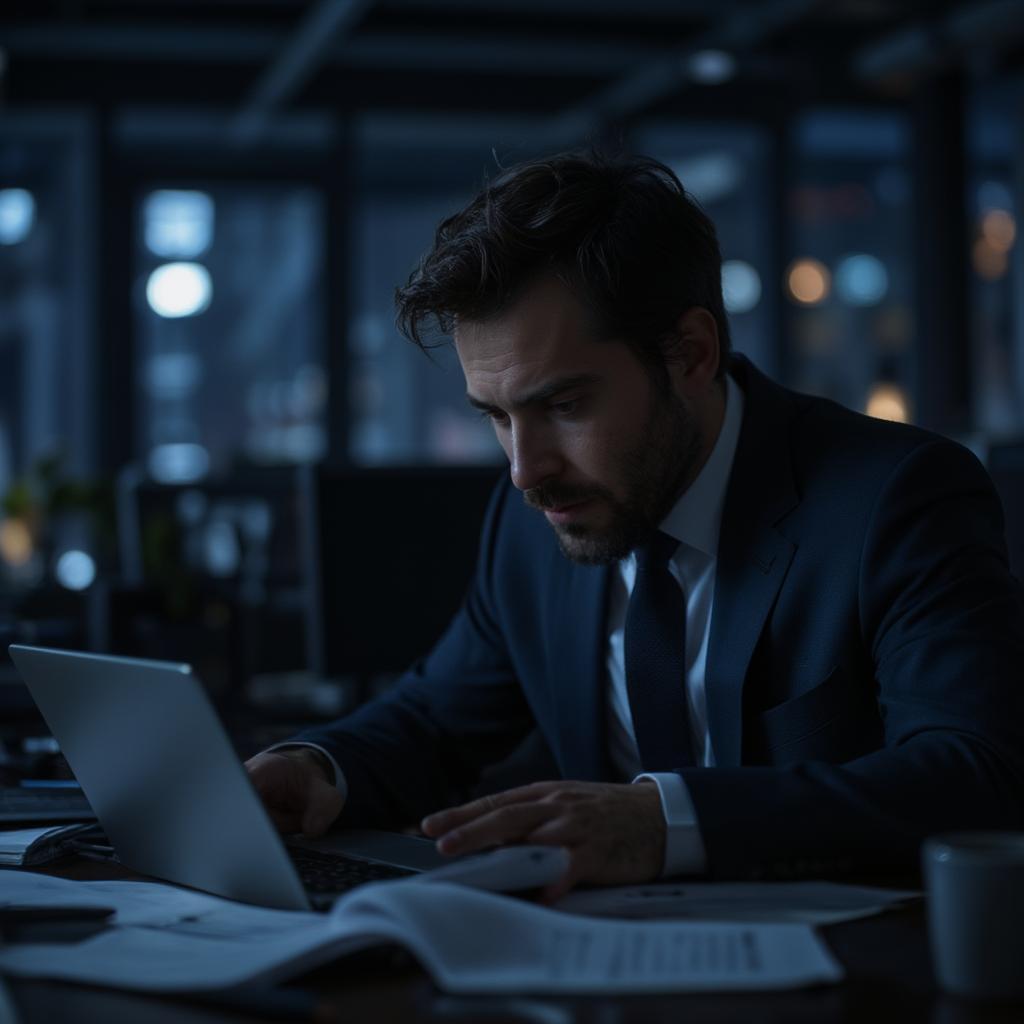 Ambitious Capricorn Man Working Late