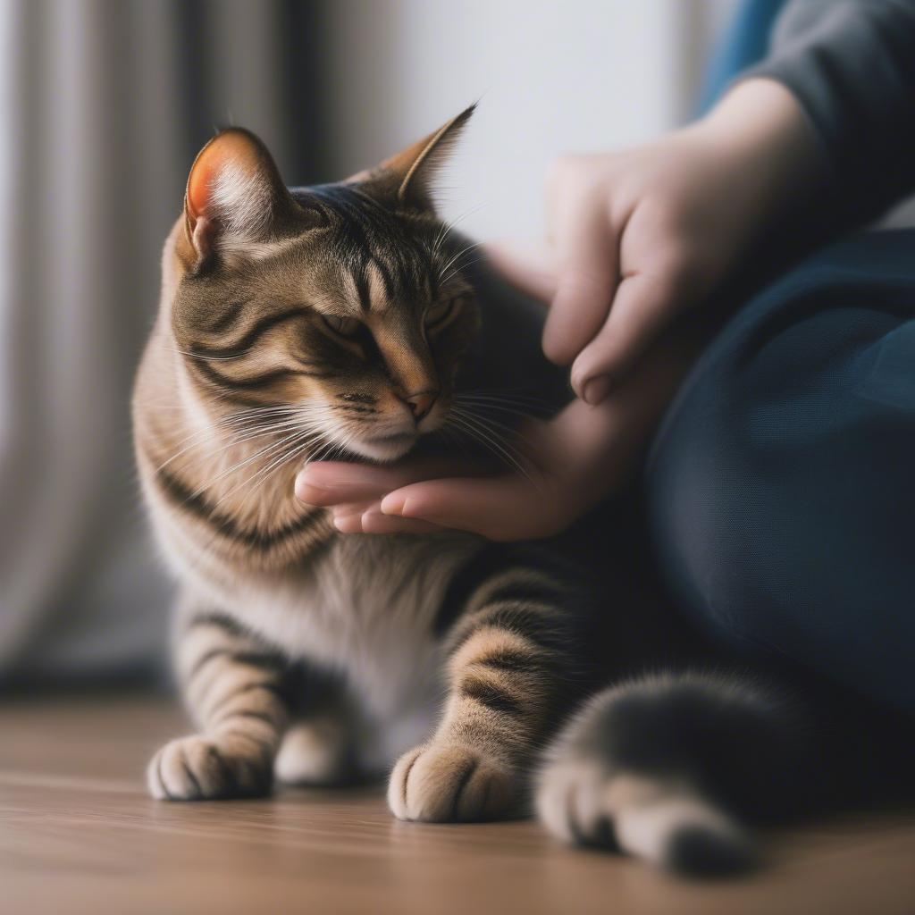 Cat comforting its owner