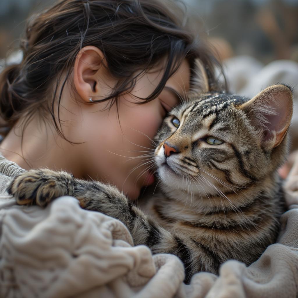 Cat Cuddling with Owner