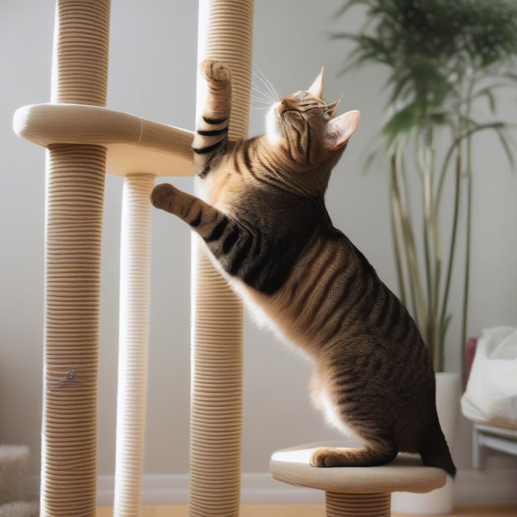 Cat Enjoying Scratching Post