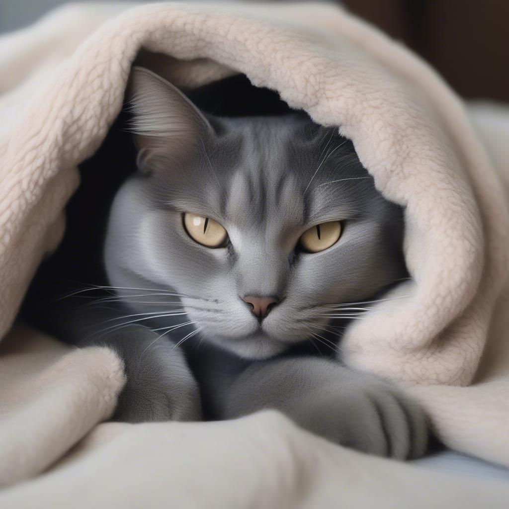 Cat kneading a soft blanket