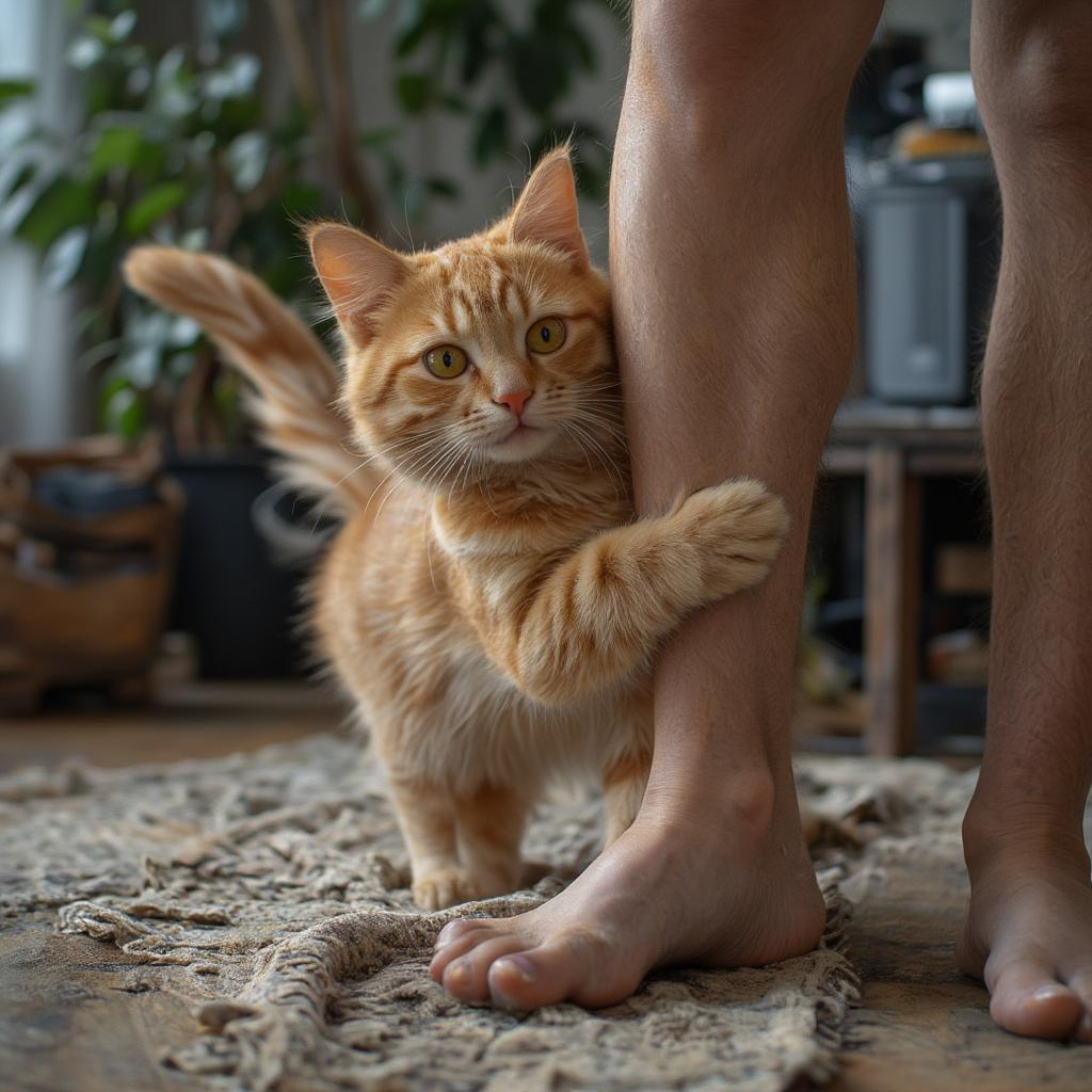 Cat Rubbing Against Owner's Leg