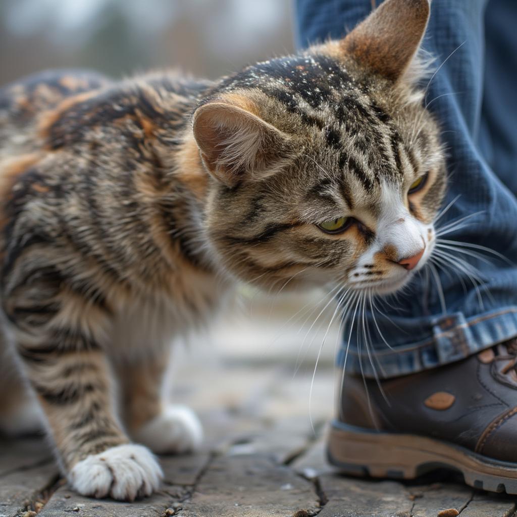 Cat Showing Affection by Rubbing Against Owner's Leg