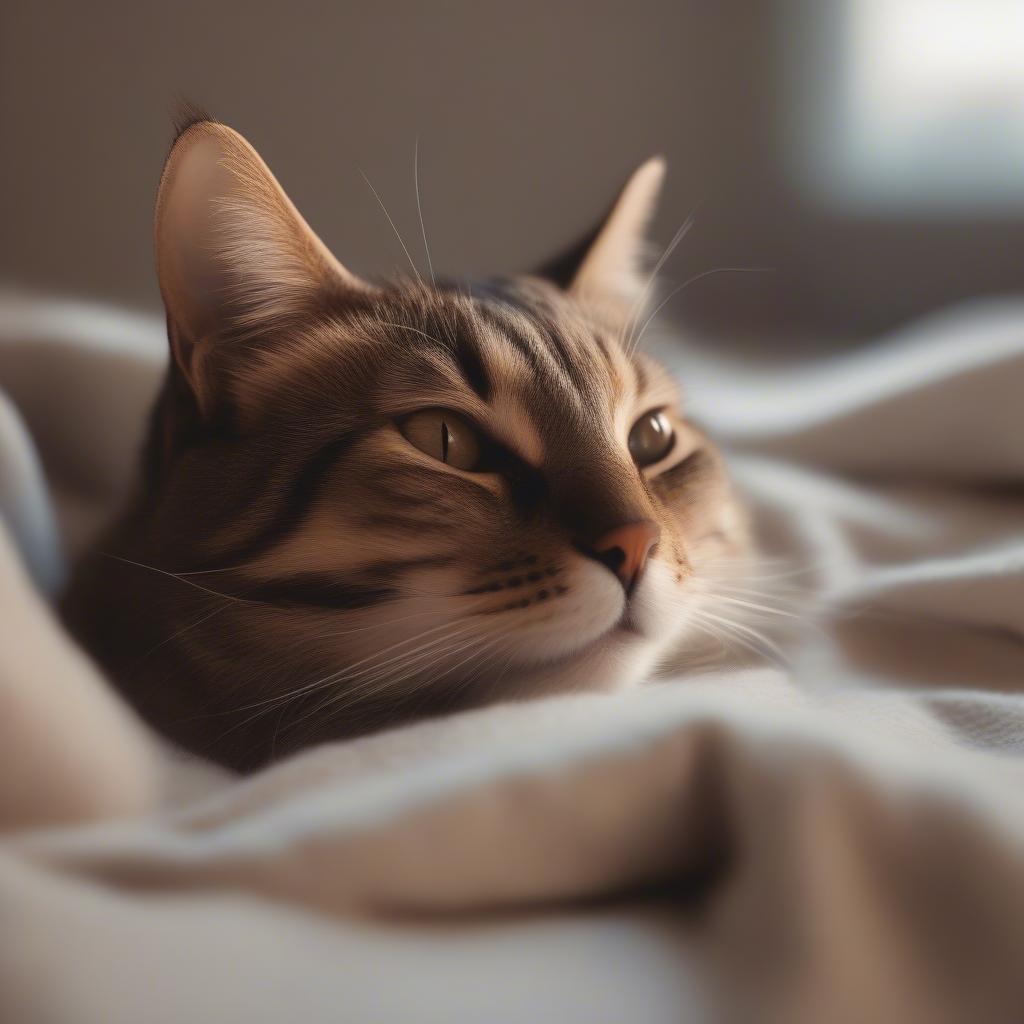 Cat slow blinking, showing affection to its owner