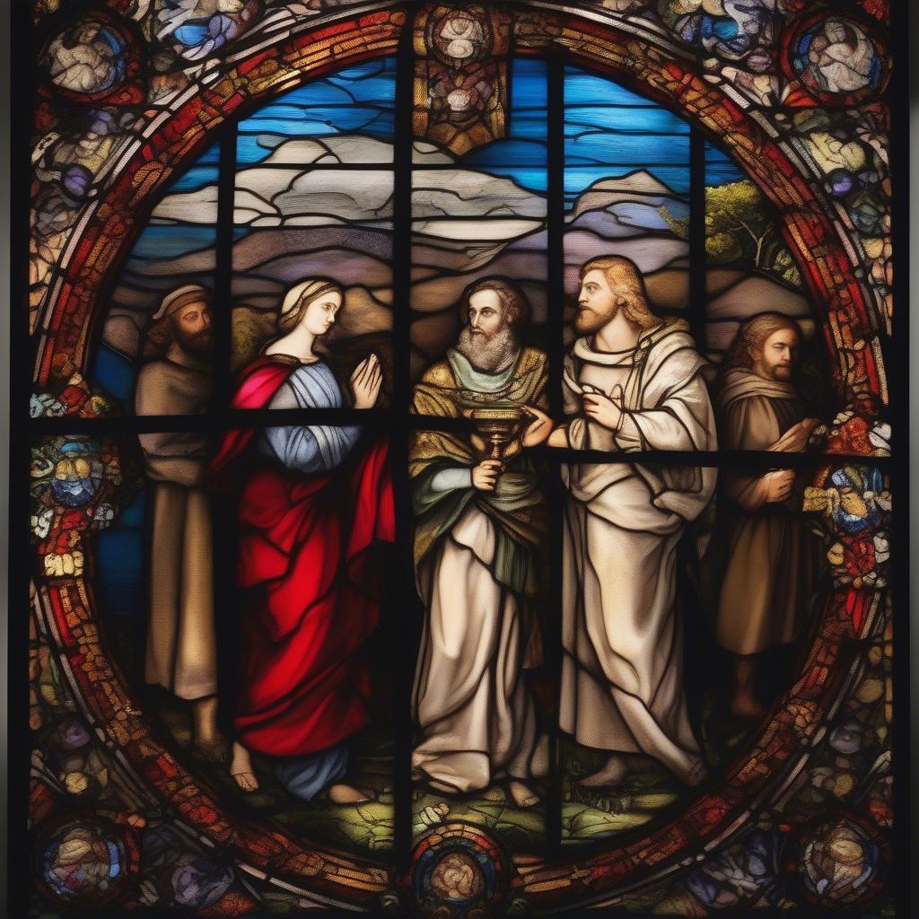 Stained glass window depicting a religious scene