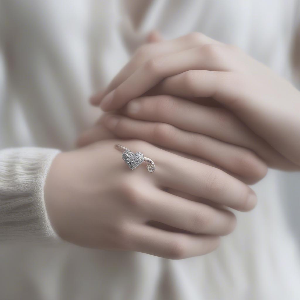 Close up of hands holding a heart-shaped ring