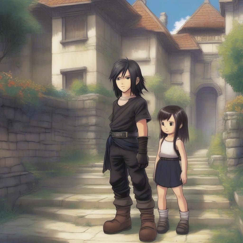 Cloud and Tifa as children in Nibelheim