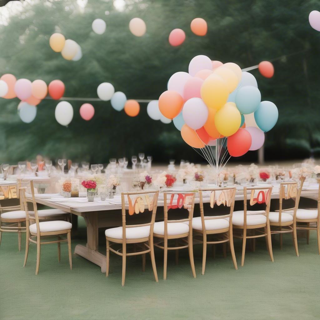 Colorful Balloons with Love Quotes at a Wedding