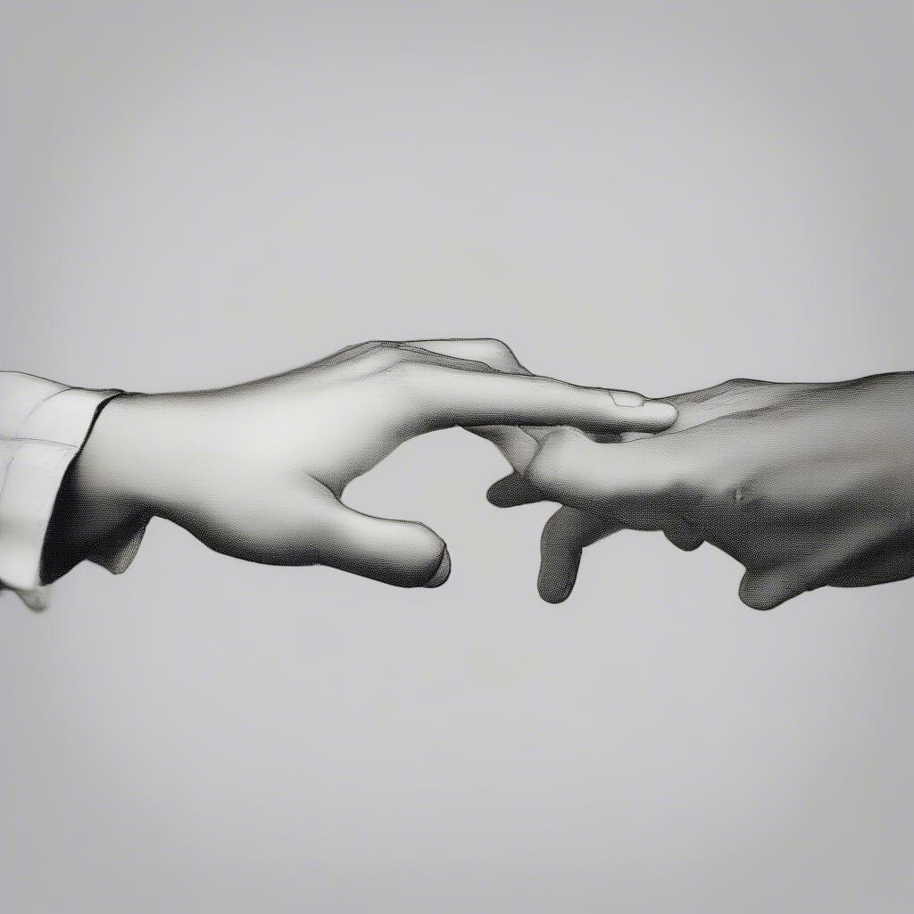 Two hands reaching towards each other