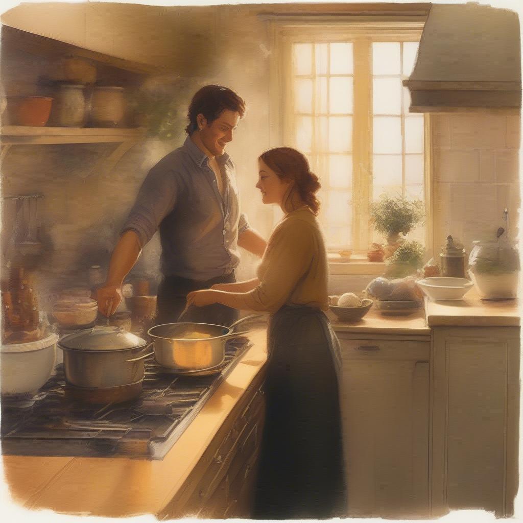 Couple Sharing a Romantic Dinner While Cooking