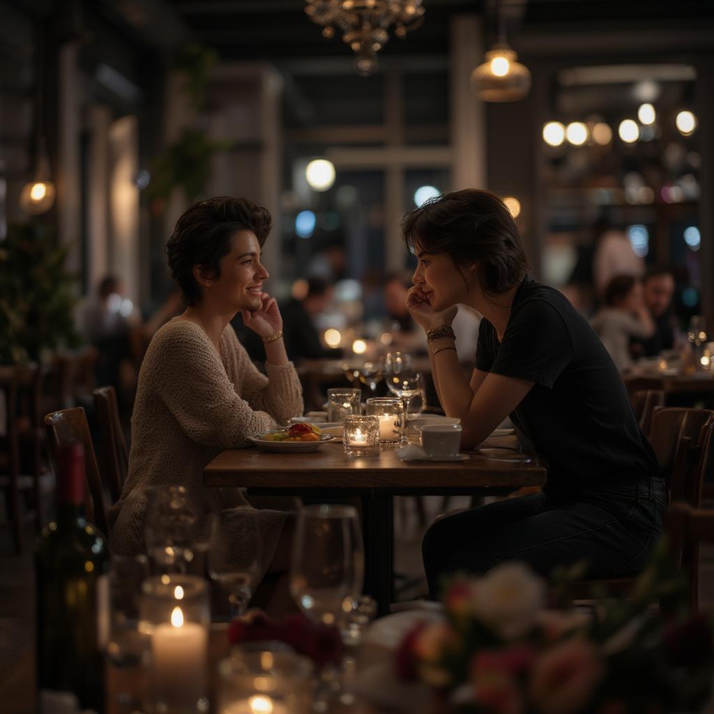 Couple enjoying a romantic date night at a restaurant