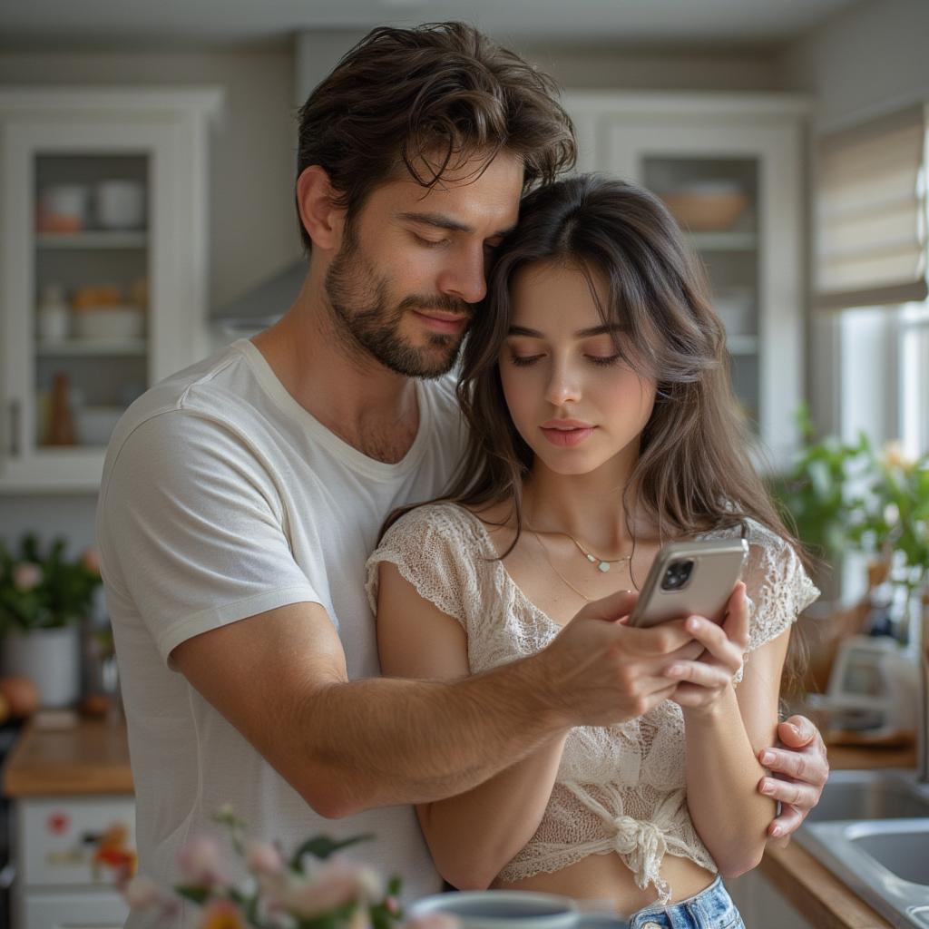 Couple embracing after the woman reads a heartfelt message