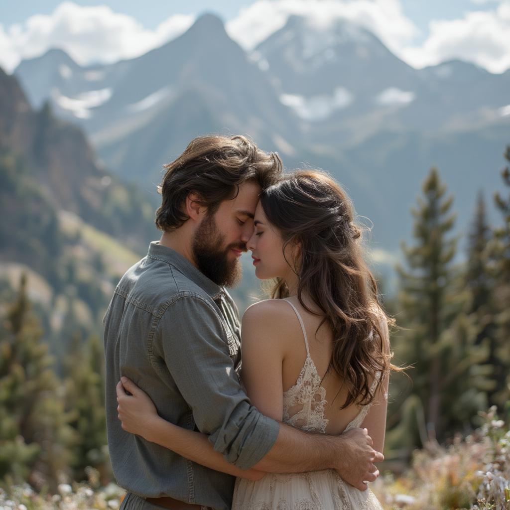 Couple Embracing with a Scenic Mountain View