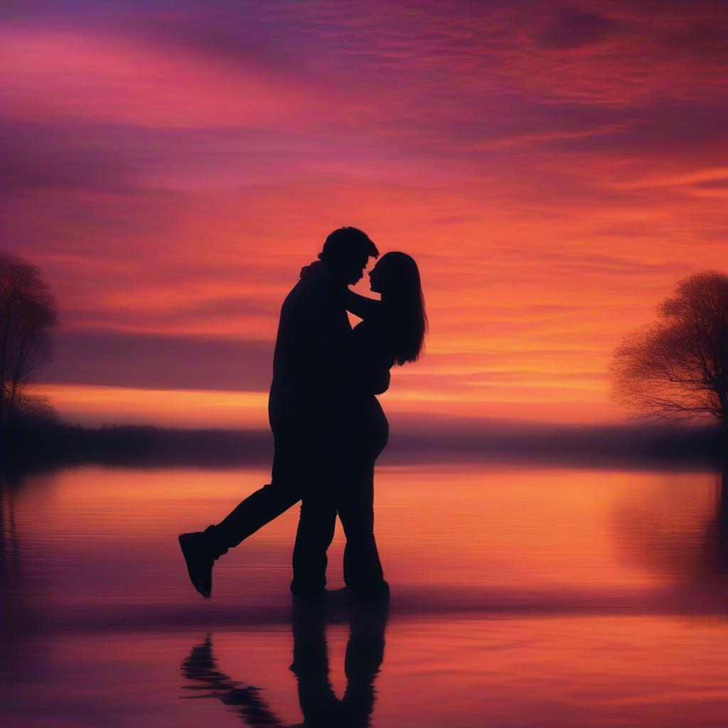 Couple Embracing at Sunset - Love and Devotion