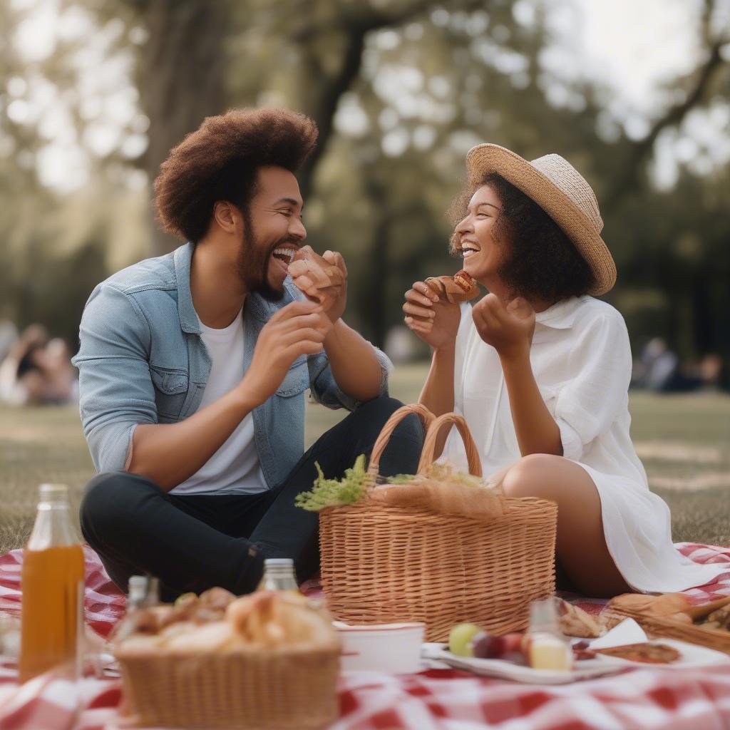 Couple enjoying a picnic in a park