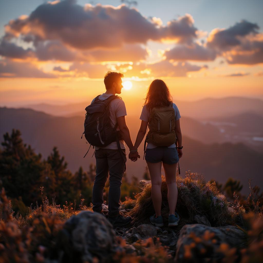 Couple Hiking Mountain Adventure Love