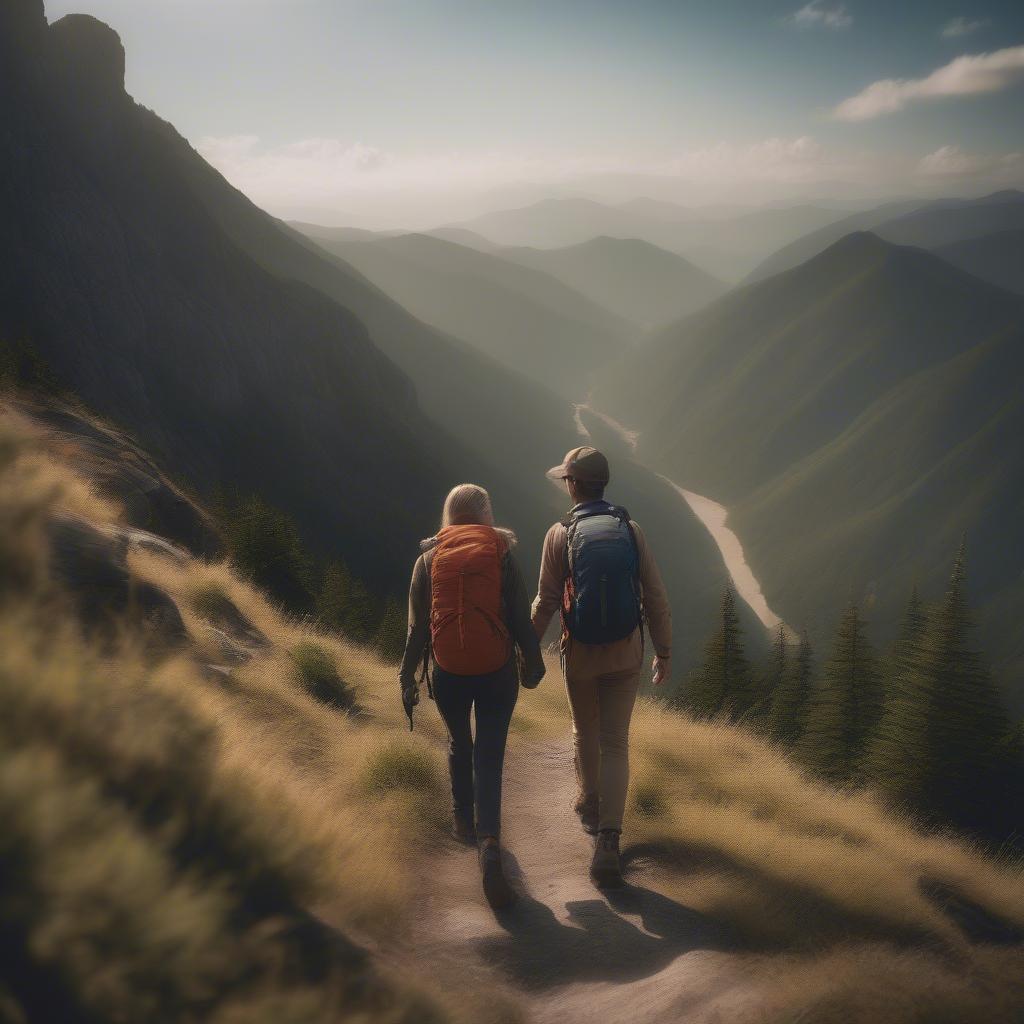 Couple Hiking on a Mountain for their Anniversary