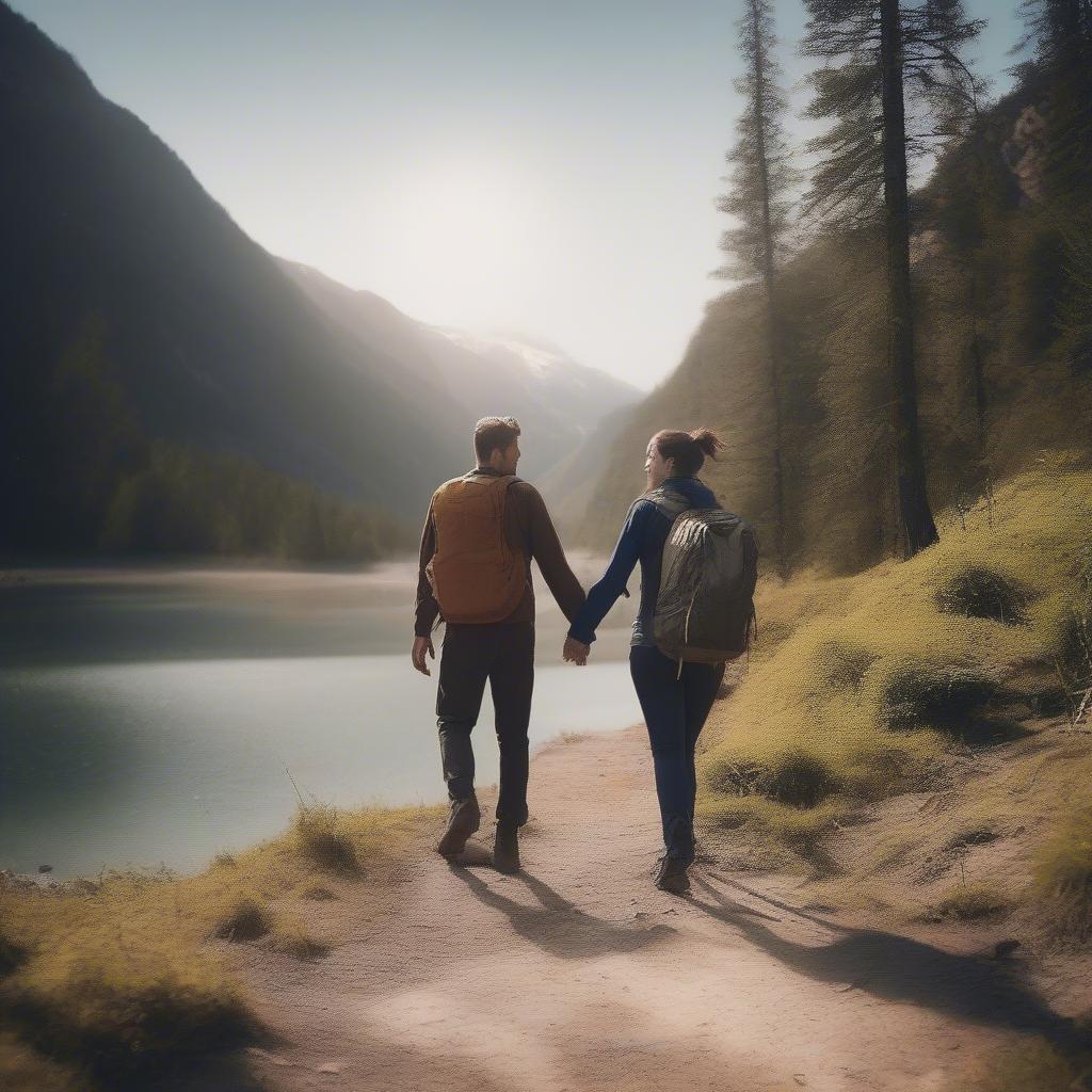 Couple Hiking and Connecting in Nature