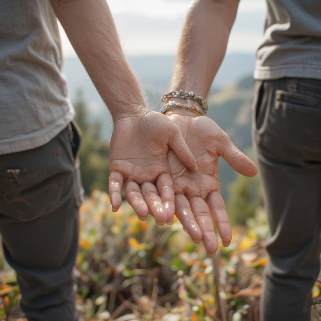 Couple Holding Hands Hiking on a Trail