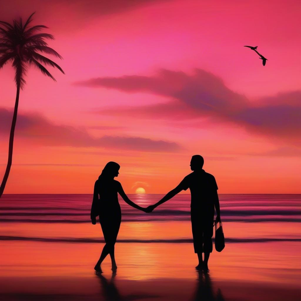 Couple Holding Hands at Sunset on a Beach