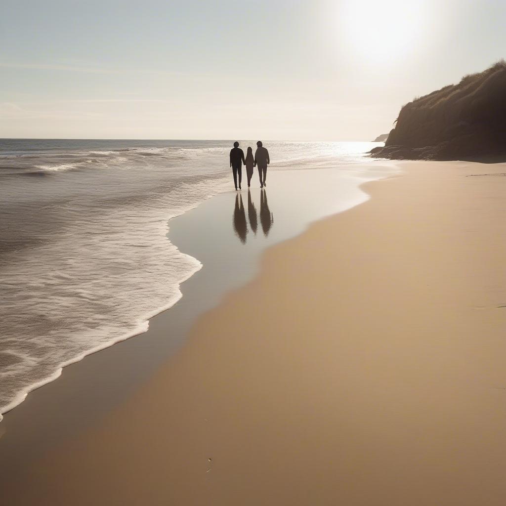 Couple Holding Hands Walking on the Beach