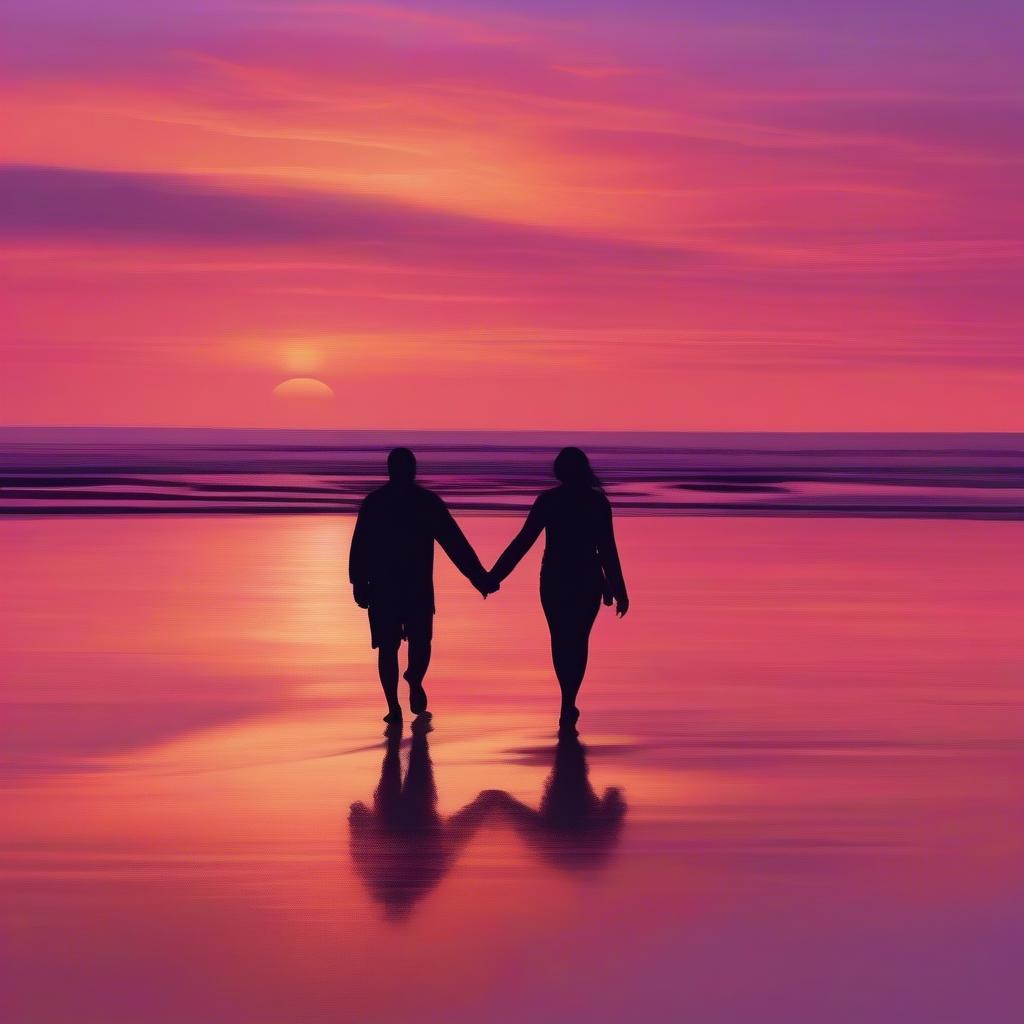 Couple Holding Hands on the Beach at Sunset