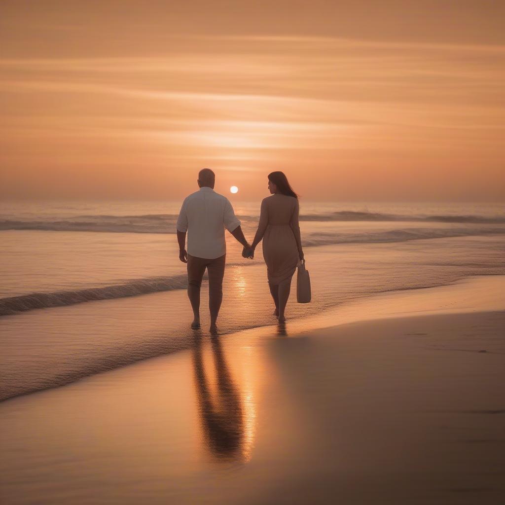 Couple Holding Hands at Sunset on the Beach