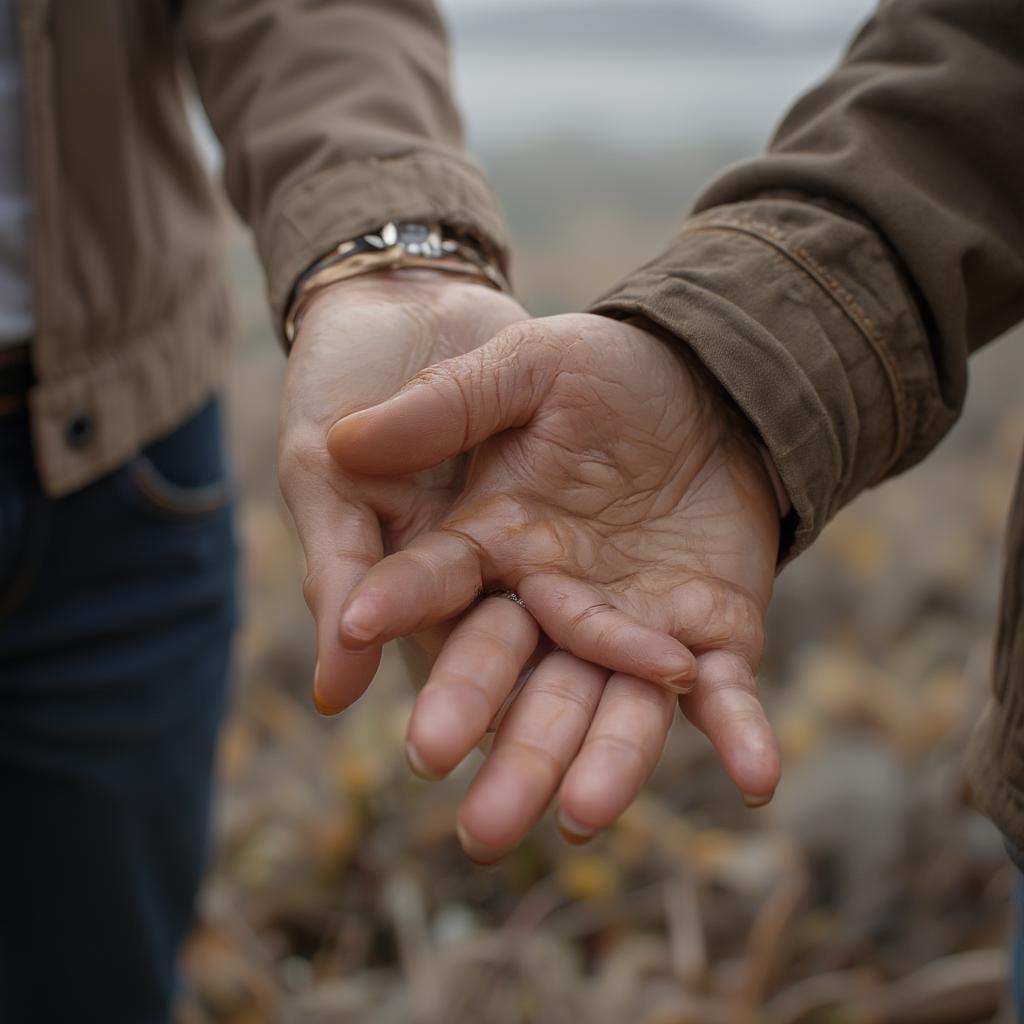 Couple holding hands after a difficult conversation, signifying forgiveness and a fresh start