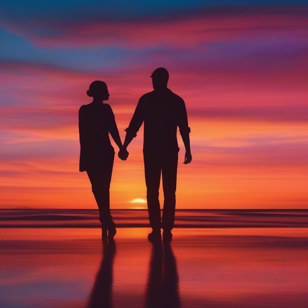 Couple Holding Hands at Sunset