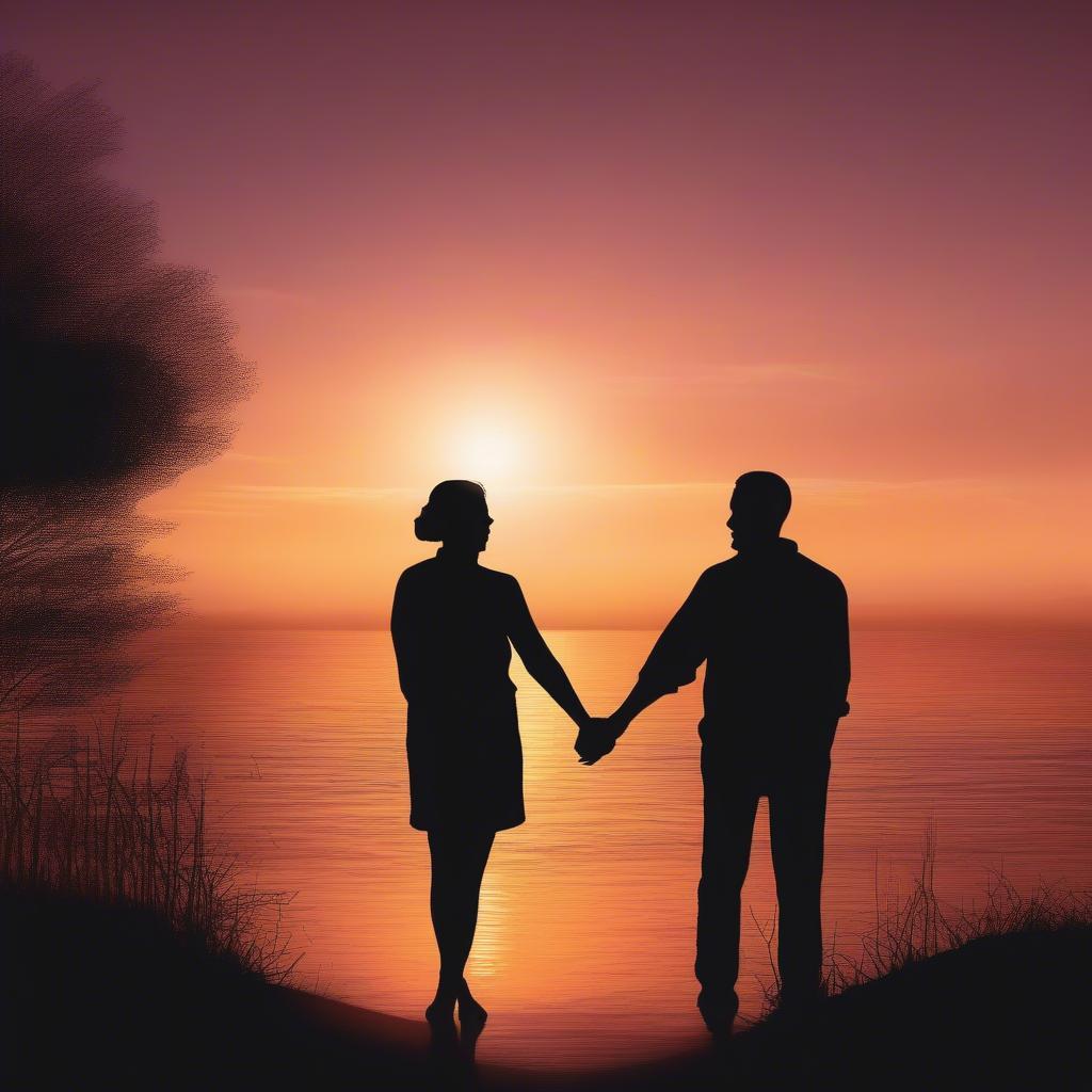 Couple Holding Hands at Sunset