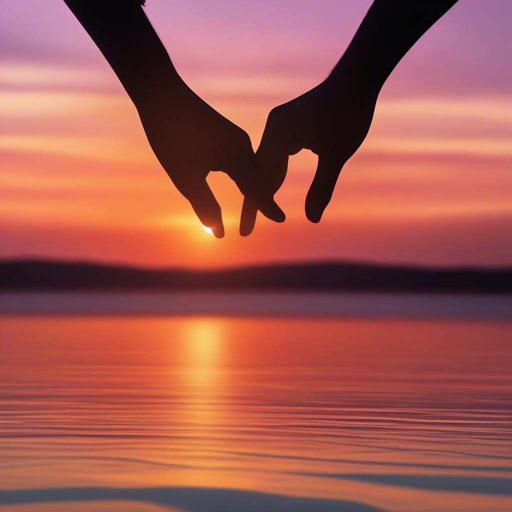 A couple holding hands during a sunset, symbolizing long-term love and commitment.