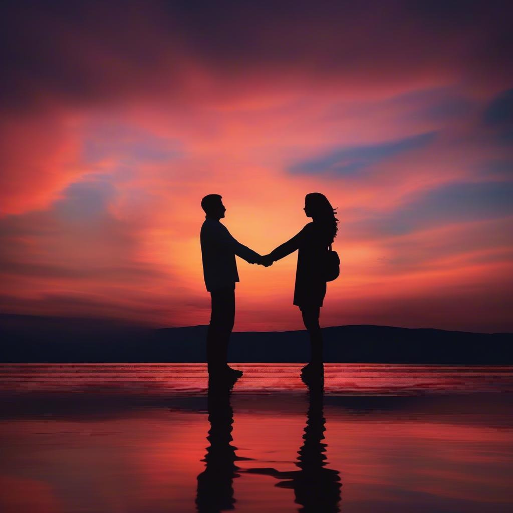 Couple Holding Hands at Sunset, Symbolizing Harmony and Connection