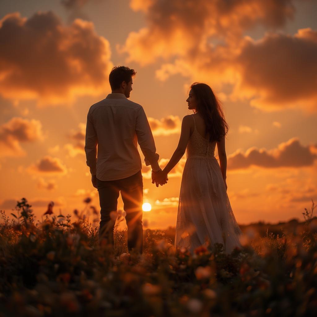 Couple Holding Hands at Sunset