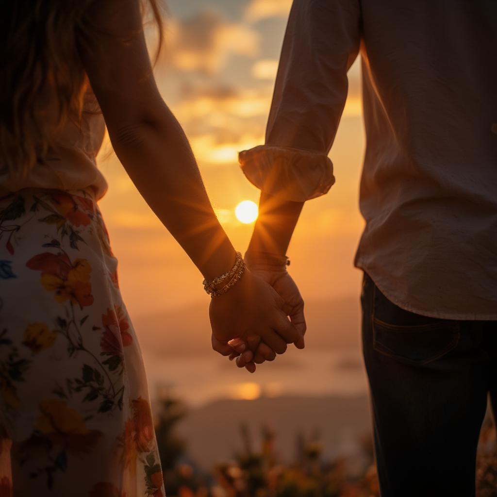 Couple Holding Hands at Sunset